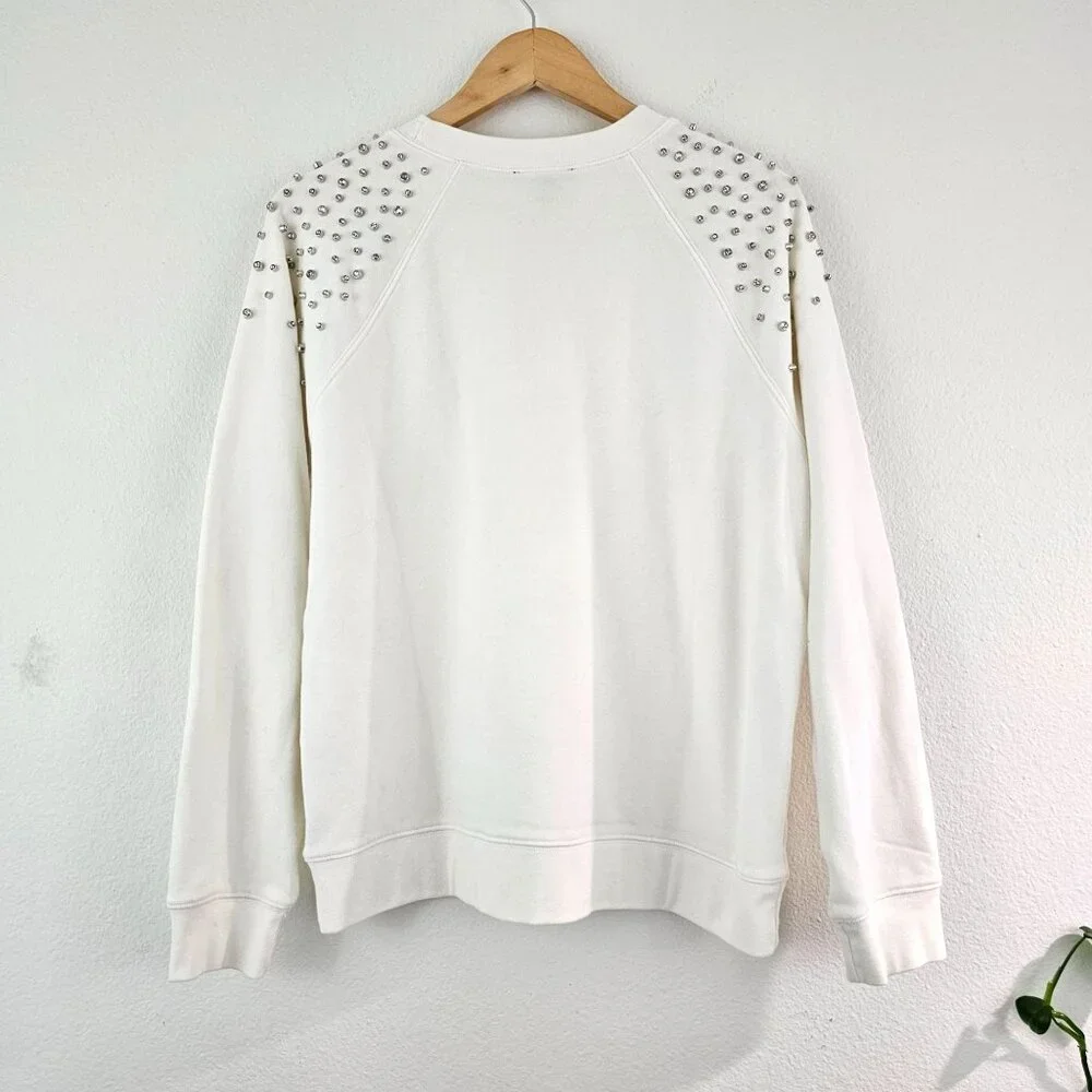 Express Womens Sz L Neutral Rhinestone Embellished Crew Neck Fleece Sweatshirt - Picture 5 of 10